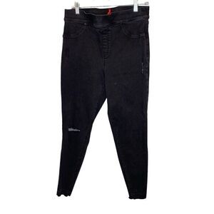 SPANX Distressed High Rise Skinny Ankle Jeans Black Vintage Wash Women’s Size XL